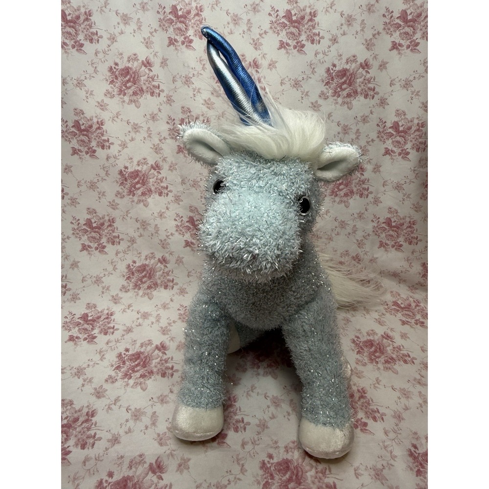 Ty Classics Galaxy the Unicorn Plush Blue Sparkle White Mane Stuffed Animal 13"